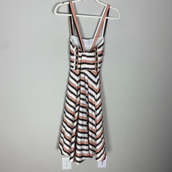 Hutch Tiffany Dress Striped Fit Flare Button Nautical Cross Back Beach Pink - Picture 5 of 8